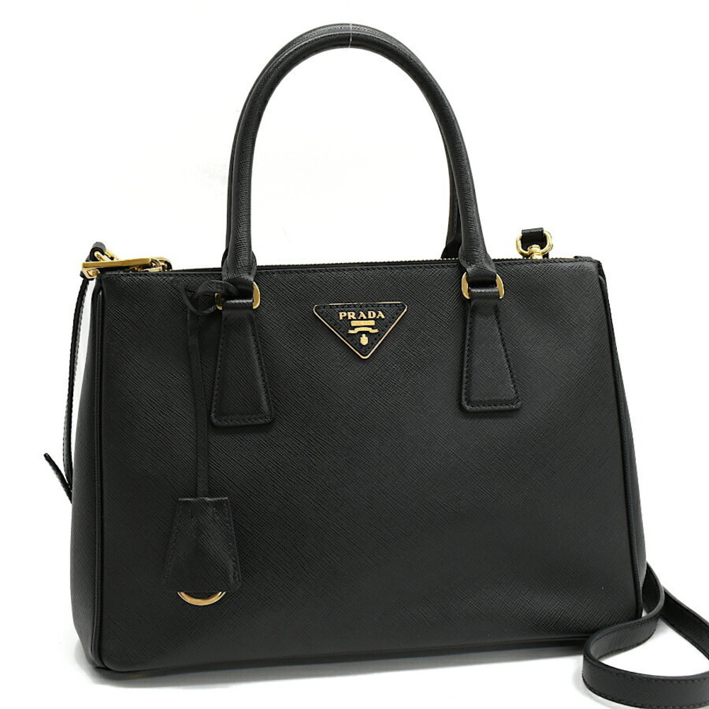 Prada Galleria Bag Handbag SAFFIANO LUX Leather Nero Black Triangle Logo Plate